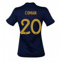 Camisa de Futebol França Kingsley Coman #20 Equipamento Principal Mulheres Mundo 2022 Manga Curta